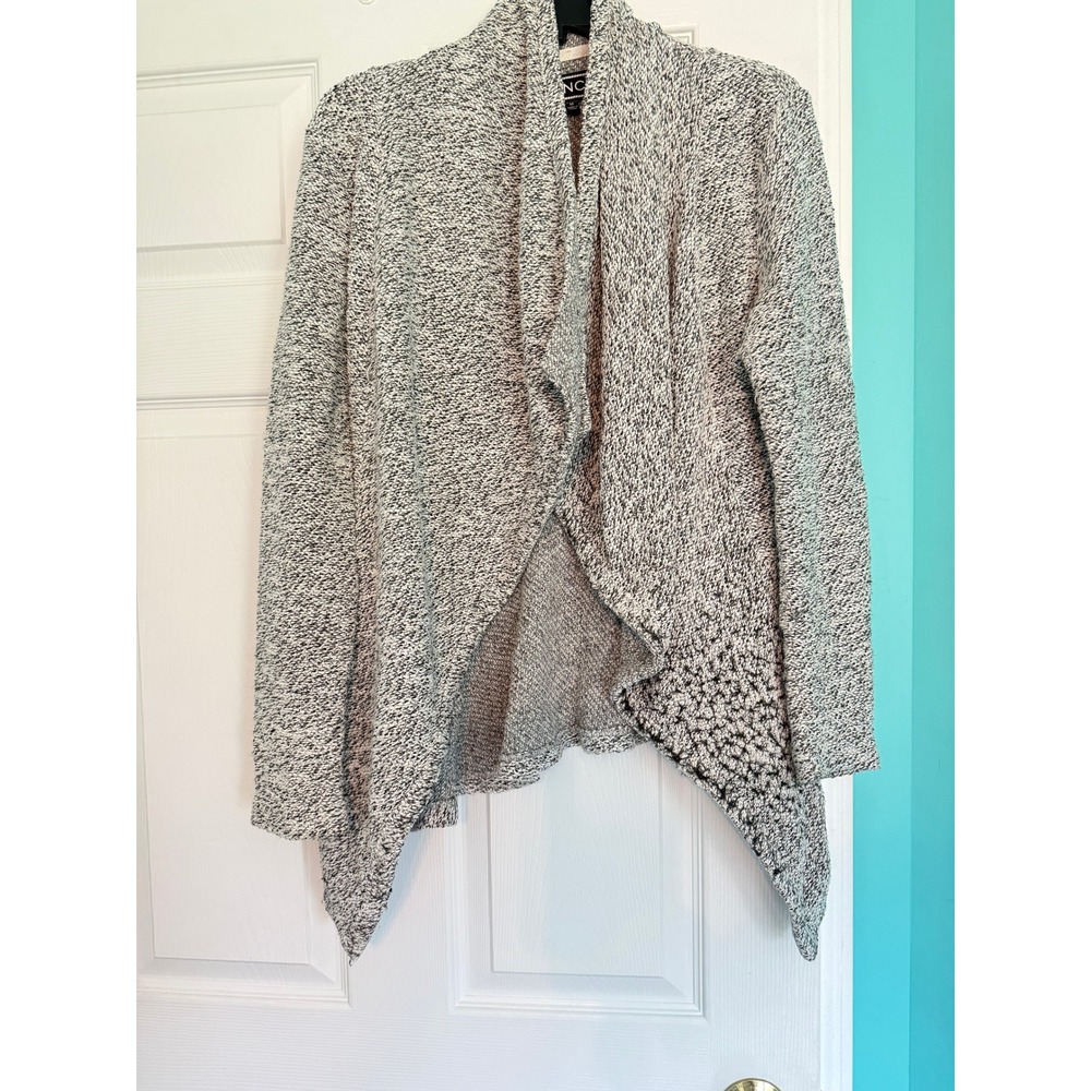 BNCI by Blanc Noir Marled Knit Waterfall Cardigan Sweater Black White M